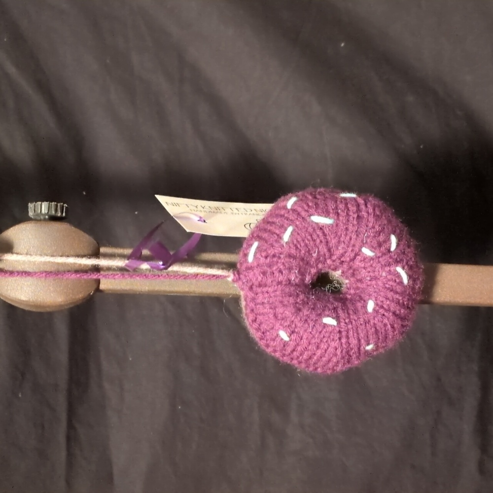 Handmade Small Knit Donut Bag Charm Tan Purple Icing Mint Sprinkles